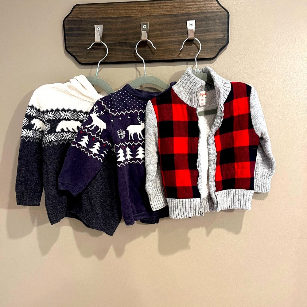 Lot of 3 Toddler Boys Christmas Sweaters 18M and 2T Old Navy, Cat & Jack, H&M